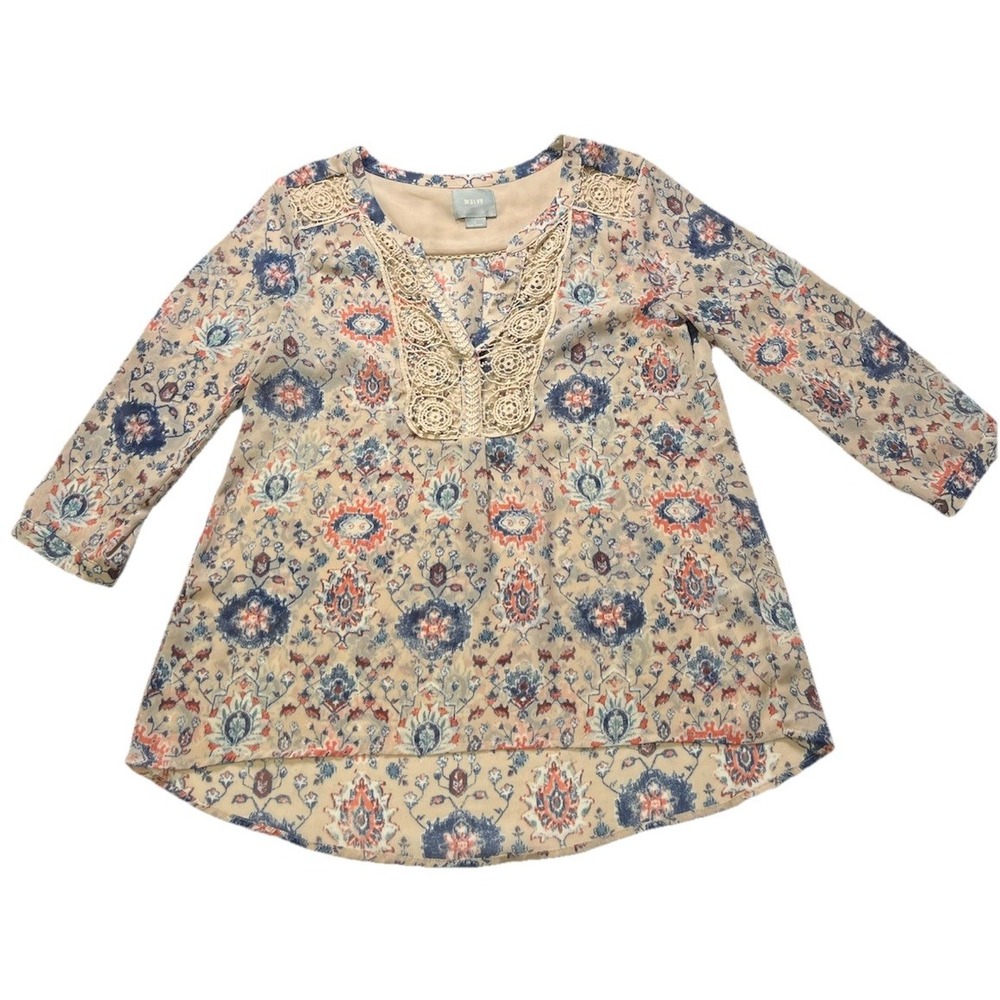 Maeve Anthropologie Boho Floral Crochet Lace Blouse Womens Size 2 Peasant Top